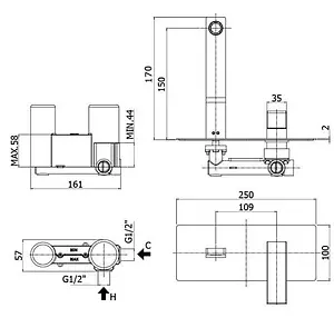 Смеситель для раковины из стены Paffoni West хром WS104CR Смеситель для раковины из стены Paffoni West хром WS104CR, 2