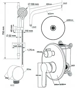 Душевая система со смесителем для душа Swedbe Platta хром 5536 Душевая система со смесителем для душа Swedbe Platta хром 5536, 2