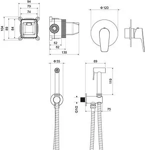 Гигиенический душ со смесителем Aquatek Бетта хром AQ1119CR, 2