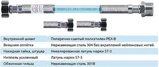 Гибкая подводка Monoflex PEX 12мм 2.5м x ½&quot;в x ½&quot;в Н01537