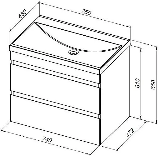 Тумба под умывальник подвесная Aquanet Нота New 75 дуб светлый 00334198