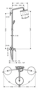 Душевая система со смесителем для душа Hansgrohe Croma 220 1jet хром 27222000 Душевая система со смесителем для душа Hansgrohe Croma 220 1jet хром 27222000, 2