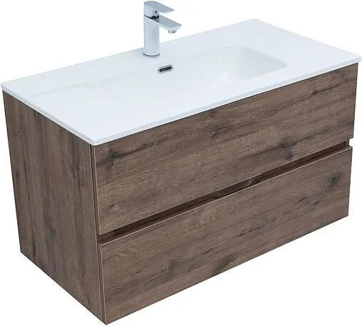 Тумба-умывальник подвесная Aquanet Алвита New 90 дуб веллингтон/табак 00334187+00284029