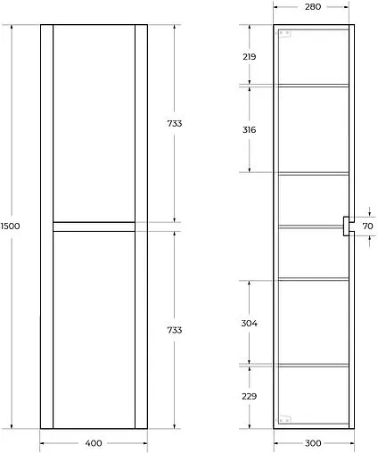 Шкаф-пенал подвесной Cezares Relax 40 сатин RELAX-1500-2A-SO-SAT-P