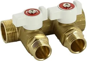 Коллектор запорный проходной 2 отвода ¾"в/н x ½"н Uni-fitt 420G3220 Коллектор запорный проходной 2 отвода ¾"в/н x ½"н Uni-fitt 420G3220, 2