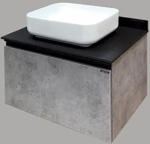 Тумба-умывальник подвесная Comforty Эдинбург 75 бетон светлый/чёрный 00004149066CF, 1