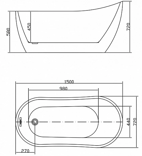 Ванна акриловая отдельностоящая Swedbe Vita 150x72 8817