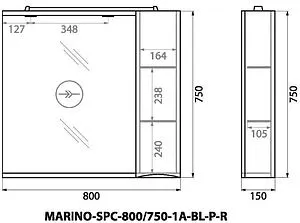Шкаф-зеркало BelBagno FLY-MARINO 80 R Bianco Lucido MARINO-SPC-800/750-1A-BL-P-R, 2