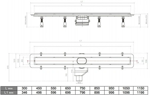 Лоток душевой Set 850мм h=62мм 0.8л/сек Pestan Confluo Frameless Line 850 13701233