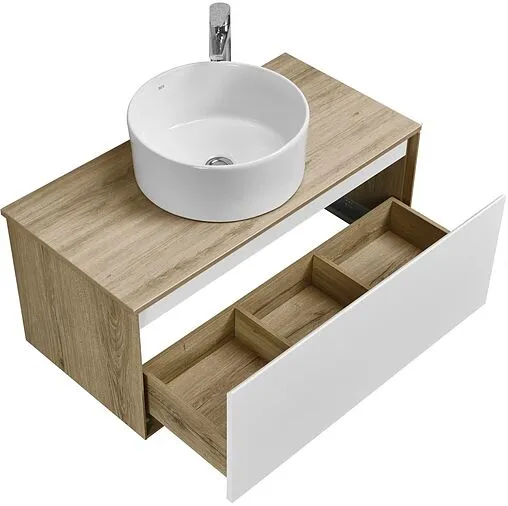 Тумба-умывальник подвесная Aquaton Либерти 90 дуб эльвезия/белый глянец 1A2799K2LYC70