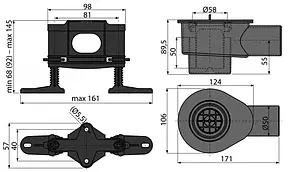 Сифон для лотка с регулируемыми ножками h=105мм 0.97л/сек AlcaPlast APZ-S12, 2