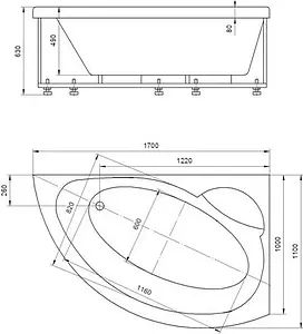 Ванна акриловая Aquatek Аякс 2 170x100 R с фронтальной панелью с каркасом (вклеенный) AYK170-0000089, 2