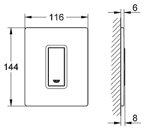 Клавиша смыва для писсуара Grohe Skate Cosmopolitan Glass 38846LS0 кнопка/хром глянцевый, панель/стекло белый Клавиша смыва для писсуара Grohe Skate Cosmopolitan Glass 38846LS0 кнопка/хром глянцевый, панель/стекло белый, 2