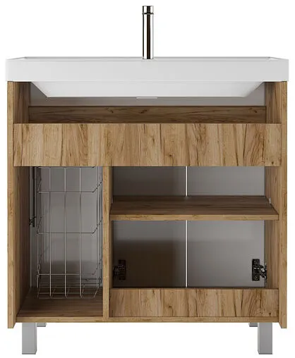 Тумба-умывальник напольная Домино Karlo 80 белый/дуб вотан DK5304T+4627173210188