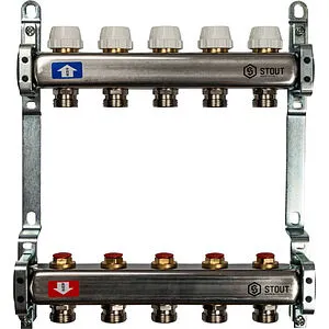 Группа коллекторная без расходомеров 5 отводов 1&quot;в/в x ¾&quot;ек Stout SMS 0922 000005, 1