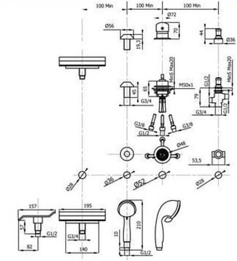 Смеситель на борт ванны на 4 отверстия Vega Grand хром 91А1725125