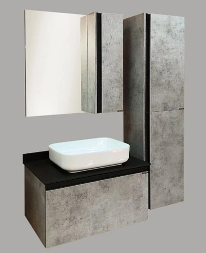 Тумба-умывальник подвесная Comforty Эдинбург 75 бетон светлый/чёрный 00004149066CF