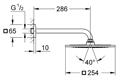 Лейка верхнего душа с настенным креплением Grohe Rainshower F хром 26060000