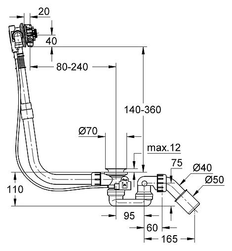 Слив-перелив для ванны без накладок с функцией налива Grohe 28990000 Слив-перелив для ванны без накладок с функцией налива Grohe 28990000