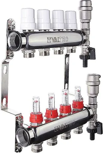 Группа коллекторная с расходомерами 10 отводов 1&quot;в/в x ¾&quot;ек Valtec VTc.589.EMNX.0610
