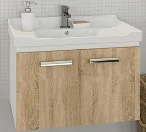 Тумба-умывальник подвесная Comforty Рига 70 дуб сонома/белый 00004142215CF, 1