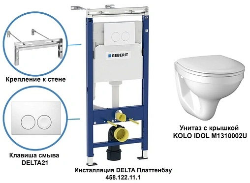 Комплект 5 в 1 Geberit Idol 458.122.2U.1 с кнопкой Delta21 белый глянцевый Комплект 5 в 1 Geberit Idol 458.122.2U.1 с кнопкой Delta21 белый глянцевый