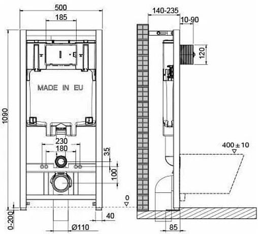 Инсталляция для подвесного унитаза Set 3 в 1 OLI 80 Eco 886914RDOO с кнопкой хром глянцевый