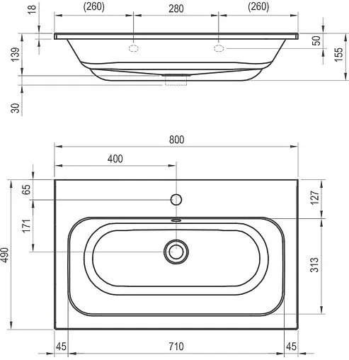Раковина Ravak Chrome Slim 80 белый XJG01180001