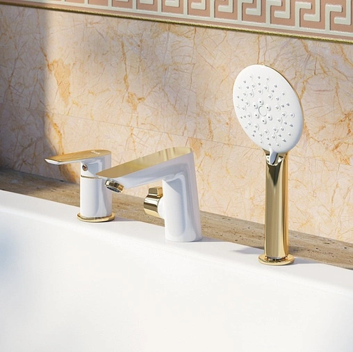 Смеситель на борт ванны на 3 отверстия IDDIS Cloud белый/желтое золото CLOWG30i07