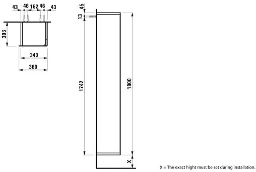 Шкаф-пенал подвесной Laufen INO 36 R тёмный орех 4.2545.2.030.171.1