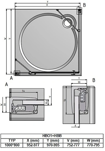 Душевое ограждение 1000x800мм прозрачное стекло Roltechnik Hitech Line HBO1+HBB/1000*800 284-1000000-06-02+286-8000000-06-02