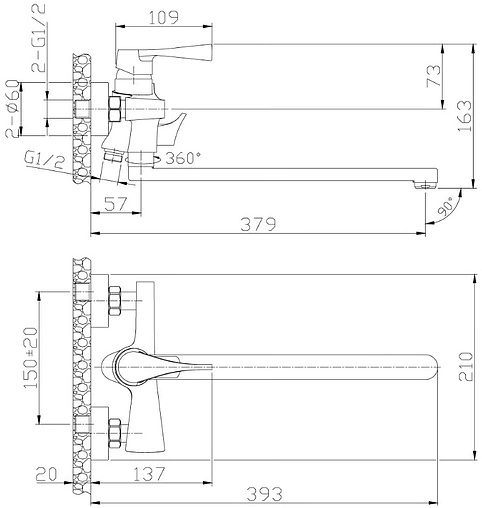 Смеситель для ванны с длинным изливом Rossinka хром RS34-32