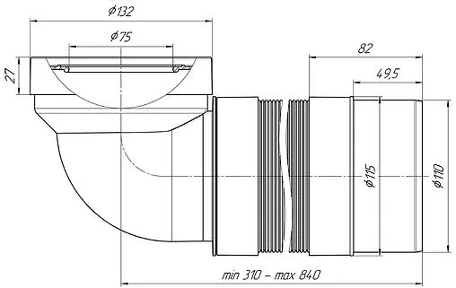 Гофра для унитаза Ани Пласт 90° 310-840мм K722R Гофра для унитаза Ани Пласт 90° 310-840мм K722R