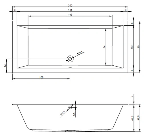 Ванна акриловая Riho LUGO 200x90 B137001005