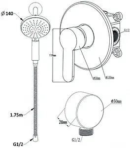 Смеситель для душа скрытого монтажа Swedbe Platta хром 5530, 2