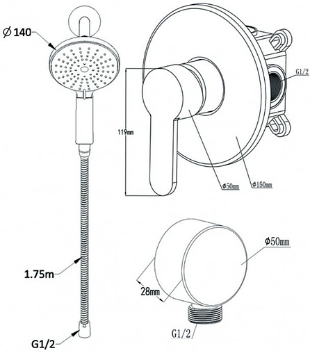 Смеситель для душа скрытого монтажа Swedbe Platta хром 5530