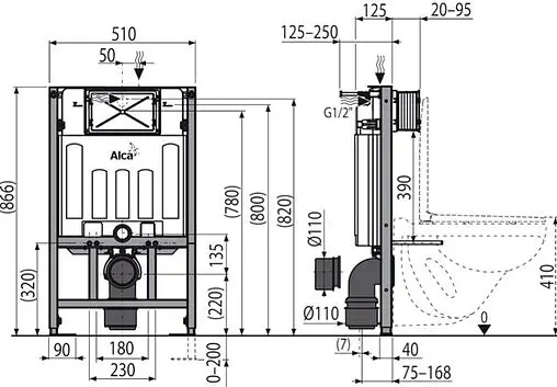 Инсталляция для подвесного унитаза AlcaPlast Renovmodul Slim AM1115/1000