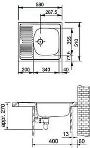 Мойка кухонная Franke Eurostar ETN 611-58 нержавеющая сталь 101.0009.362 Мойка кухонная Franke Eurostar ETN 611-58 нержавеющая сталь 101.0009.362, 2