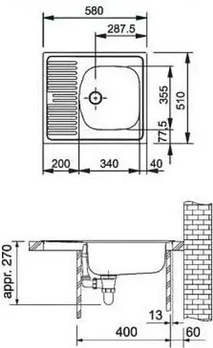 Мойка кухонная Franke Eurostar ETN 611-58 нержавеющая сталь 101.0009.362