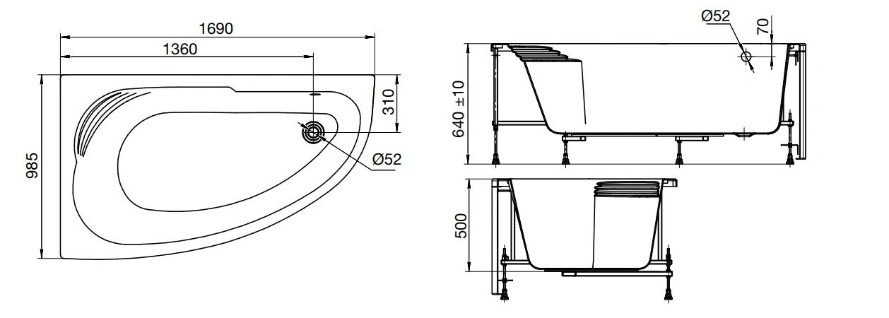 Ванна акриловая Roca Merida 170x100 L ZRU9302992