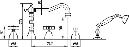 Смеситель на борт ванны на 5 отверстий Migliore Princeton матовый хром ML.PRN-880.CsCr