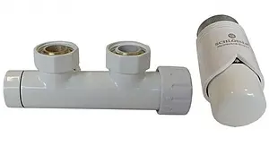 Узел нижнего подключения радиатора терморегулирующий угловой правый М22x1.5 x ¾"ек (½"н) Schlosser Duo-Plex белый 602100001, 3