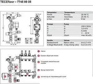 Узел насосно-смесительный с насосом Energy Saving ES2 25-60 TECEfloor ServoMix 77450005, 2