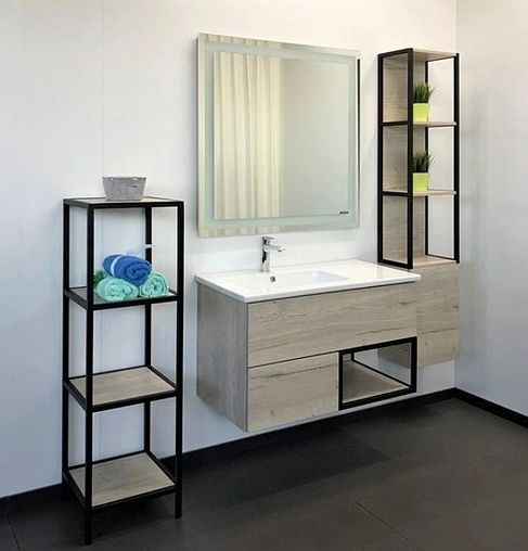 Тумба-умывальник подвесная Comforty Мальме 90 дуб дымчатый/чёрный 00-00004200CF