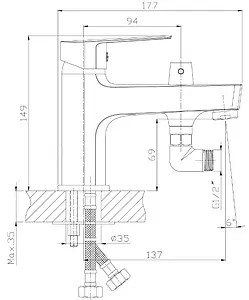 Смеситель на борт ванны на 1 отверстие Rossinka хром S35-38 Смеситель на борт ванны на 1 отверстие Rossinka хром S35-38, 2