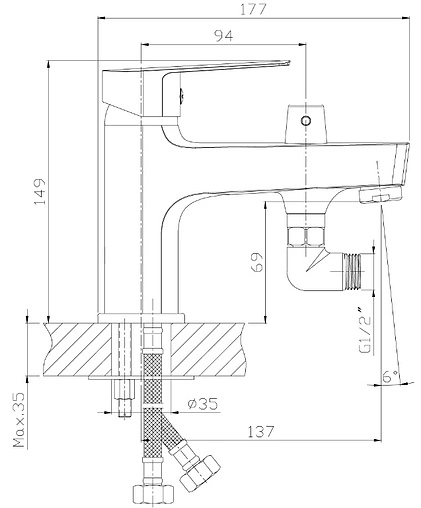 Смеситель на борт ванны на 1 отверстие Rossinka хром S35-38