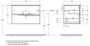 Тумба-умывальник подвесная Cezares Duet 80 Sapfiro DUET-800-2C-SO-SPF-P+CZR-NAT-80-LVB Тумба-умывальник подвесная Cezares Duet 80 Sapfiro DUET-800-2C-SO-SPF-P+CZR-NAT-80-LVB, 2