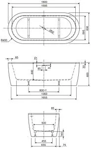 Ванна акриловая отдельностоящая Cezares Slim Central 180x80 белый Ванна акриловая отдельностоящая Cezares Slim Central 180x80 белый, 2