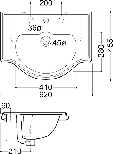 Раковина Kerasan Retro 62 белый 103001*1
