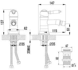 Смеситель для биде Lemark Villa бронза/белый LM4808B Смеситель для биде Lemark Villa бронза/белый LM4808B, 2